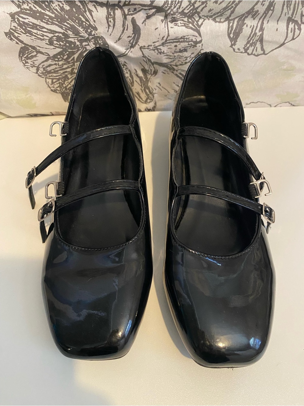 Black Patent Double-Strap Mary Jane Flats